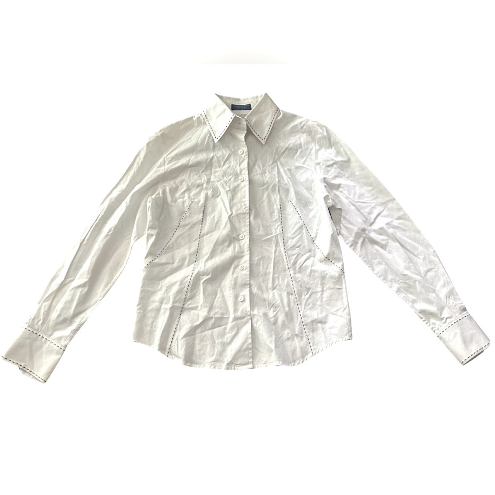 Faconnable Contrast Stitch Button Down Shirt | White/Black | Size XS